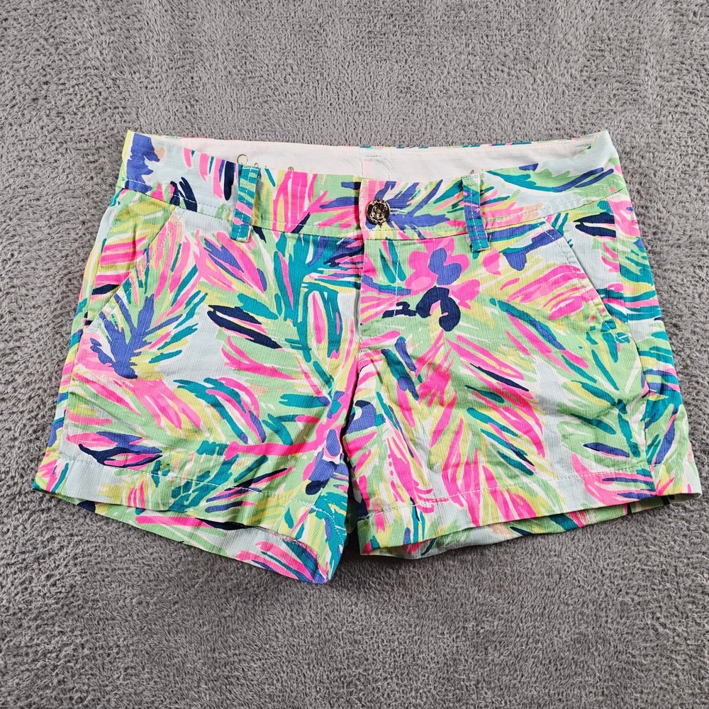 Lilly Pulitzer Callahan Shorts Womens 4 Tropical Palm Leaf Print Pink Green Blue